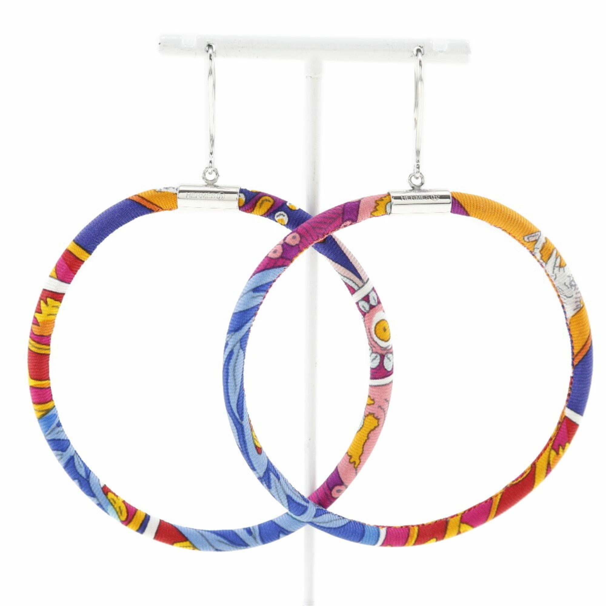 Hermes Petit Ash Earrings Petit H Hoop Silk X Metal Silver Women's